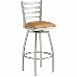 Lancaster Table & Seating Clear Coat Finish Ladder Back Swivel Bar Stool With 2 1/2" Light Brown Vinyl Padded Seat -Lancaster Table & Seating Shop 2124460