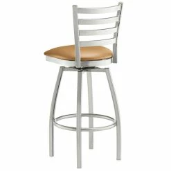 Lancaster Table & Seating Clear Coat Finish Ladder Back Swivel Bar Stool With 2 1/2" Light Brown Vinyl Padded Seat -Lancaster Table & Seating Shop 2124461