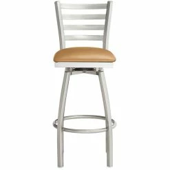 Lancaster Table & Seating Clear Coat Finish Ladder Back Swivel Bar Stool With 2 1/2" Light Brown Vinyl Padded Seat -Lancaster Table & Seating Shop 2124462