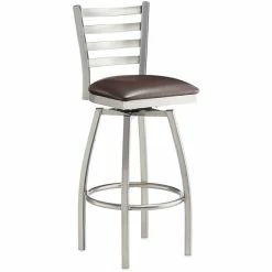 Lancaster Table & Seating Clear Coat Finish Ladder Back Swivel Bar Stool With 2 1/2" Dark Brown Vinyl Padded Seat -Lancaster Table & Seating Shop 2124463