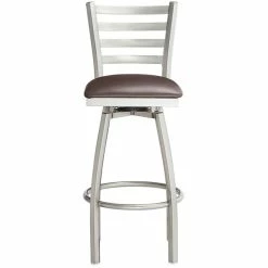 Lancaster Table & Seating Clear Coat Finish Ladder Back Swivel Bar Stool With 2 1/2" Dark Brown Vinyl Padded Seat -Lancaster Table & Seating Shop 2124465