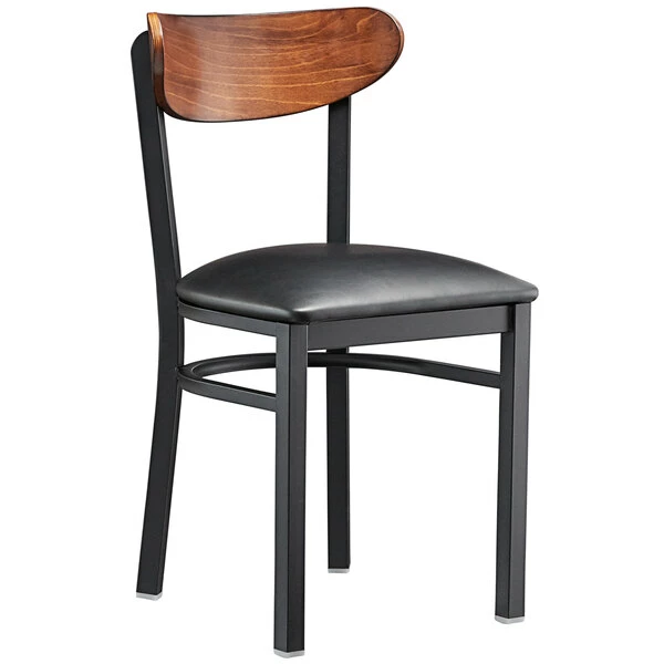 LT&S Boomerang Series Lancaster Table & Seating Boomerang Black Finish Chair With 2 1/2" Black Vinyl Padded Seat And Antique Walnut Wood Back 2 LT&S Boomerang Series Lancaster Table & Seating Boomerang Black Finish Chair With 2 1/2" Black Vinyl Padded Seat And Antique Walnut Wood Back - Image 2