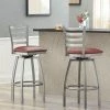 Lancaster Table & Seating Clear Coat Finish Ladder Back Swivel Bar Stool With 2 1/2" Burgundy Vinyl Padded Seat