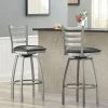 Lancaster Table & Seating Clear Coat Finish Ladder Back Swivel Bar Stool With 2 1/2" Black Vinyl Padded Seat