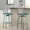 Lancaster Table & Seating Clear Coat Finish Ladder Back Swivel Bar Stool With 2 1/2" Green Vinyl Padded Seat