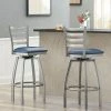 Lancaster Table & Seating Clear Coat Finish Ladder Back Swivel Bar Stool With 2 1/2" Navy Vinyl Padded Seat