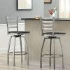 Lancaster Table & Seating Clear Coat Finish Ladder Back Swivel Bar Stool With Black Wood Seat