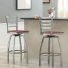 Lancaster Table & Seating Clear Coat Finish Ladder Back Swivel Bar Stool With Mahogany Wood Seat