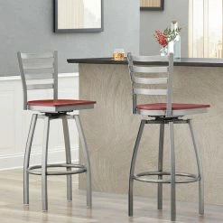 Lancaster Table & Seating Clear Coat Finish Ladder Back Swivel Bar Stool With Mahogany Wood Seat