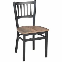 BFM Seating Troy Sand Black Steel Slat Back Chair With Relic Knotty Pine Melamine Seat
