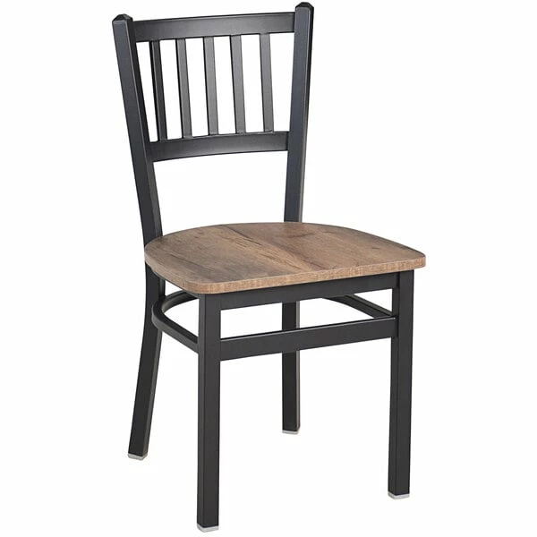 BFM Seating Troy Sand Black Steel Slat Back Chair With Relic Knotty Pine Melamine Seat 1 BFM Seating Troy Sand Black Steel Slat Back Chair With Relic Knotty Pine Melamine Seat