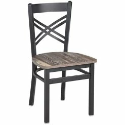 BFM Seating Akrin Sand Black Steel Cross Back Chair With Relic Farm House Melamine Seat