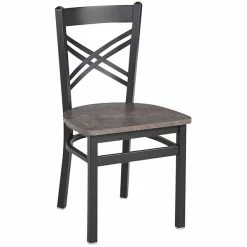 BFM Seating Akrin Sand Black Steel Cross Back Chair With Relic Rustic Copper Melamine Seat