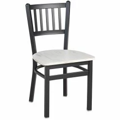 BFM Seating Troy Sand Black Steel Slat Back Chair With Relic Antique Wash Melamine Seat