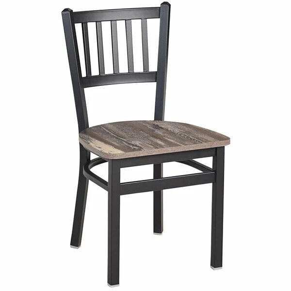 BFM Seating Troy Sand Black Steel Slat Back Chair With Relic Farm House Melamine Seat 1 BFM Seating Troy Sand Black Steel Slat Back Chair With Relic Farm House Melamine Seat