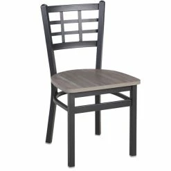 BFM Seating Marietta Sand Black Steel Window Back Chair With Relic Chestnut Melamine Seat