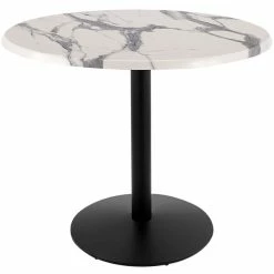 Holland Bar Stool OD214-2236BWOD36RWM 36" Round White Marble Laminate Outdoor / Indoor Counter Height Table With Round Base
