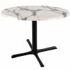 Holland Bar Stool OD211-3030BWOD30RWM 30" Round White Marble Laminate Outdoor / Indoor Standard Height Table With Cross Base