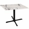 Holland Bar Stool OD211-3030BWOD30SQWM 30" Square White Marble Laminate Outdoor / Indoor Standard Height Table With Cross Base