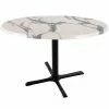 Holland Bar Stool OD211-3030BWOD36RWM 36" Round White Marble Laminate Outdoor / Indoor Standard Height Table With Cross Base