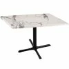 Holland Bar Stool OD211-3030BWOD36SQWM 36" Square White Marble Laminate Outdoor / Indoor Standard Height Table With Cross Base