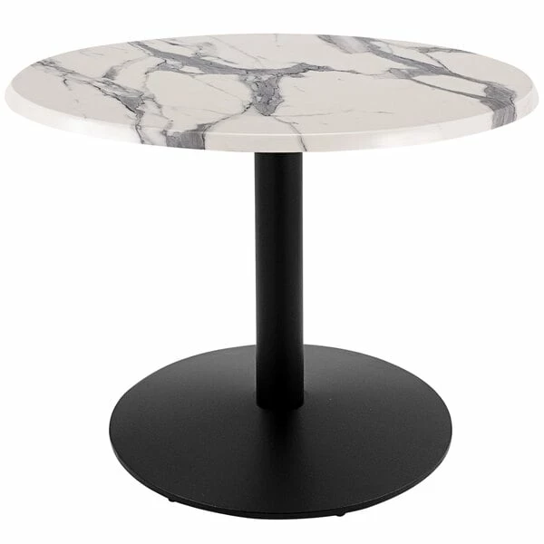 Holland Bar Stool OD214-2230BWOD30RWM 30" Round White Marble Laminate Outdoor / Indoor Standard Height Table With Round Base 1 Holland Bar Stool OD214-2230BWOD30RWM 30" Round White Marble Laminate Outdoor / Indoor Standard Height Table With Round Base