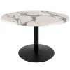 Holland Bar Stool OD214-2230BWOD36RWM 36" Round White Marble Laminate Outdoor / Indoor Standard Height Table With Round Base
