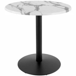 Holland Bar Stool OD214-2236BWOD30RWM 30" Round White Marble Laminate Outdoor / Indoor Counter Height Table With Round Base