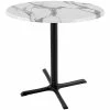 Holland Bar Stool OD211-3036BWOD30RWM 30" Round White Marble Laminate Outdoor / Indoor Counter Height Table With Cross Base