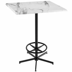 Holland Bar Stool OD21642BWOD30SQWM 30" Square White Marble Laminate Outdoor / Indoor Bar Height Table With Foot Rest Base