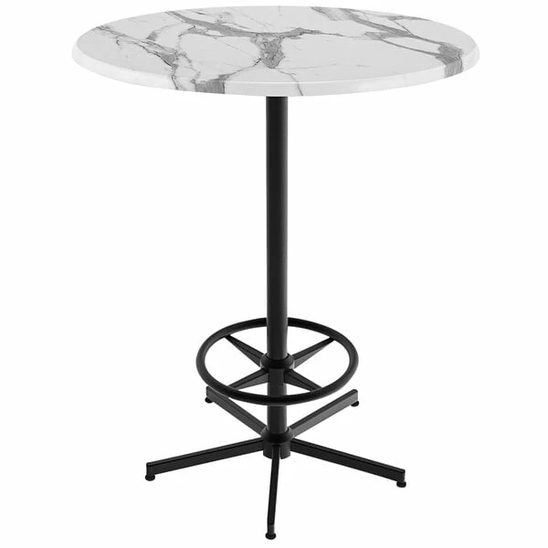 Holland Bar Stool OD21642BWOD30RWM 30" Round White Marble Laminate Outdoor / Indoor Bar Height Table With Foot Rest Base 1 Holland Bar Stool OD21642BWOD30RWM 30" Round White Marble Laminate Outdoor / Indoor Bar Height Table With Foot Rest Base