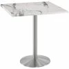 Holland Bar Stool OD214-2242SSOD36SQWM 36" Square White Marble Laminate Outdoor / Indoor Bar Height Table With Stainless Steel Round Base
