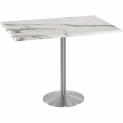 Holland Bar Stool OD214-2242SSOD3048WM 30" X 48" White Marble Laminate Outdoor / Indoor Bar Height Table With Stainless Steel Round Base