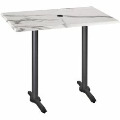 Holland Bar Stool OD211EB-42BWOD3048WMU 30" X 48" White Marble Laminate Outdoor / Indoor Bar Height Table With End Column Base And Umbrella Hole