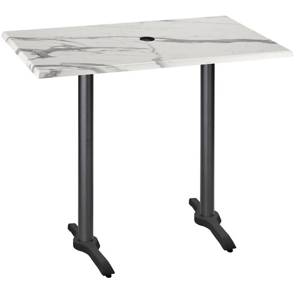 Holland Bar Stool OD211EB-42BWOD3048WMU 30" X 48" White Marble Laminate Outdoor / Indoor Bar Height Table With End Column Base And Umbrella Hole 1 Holland Bar Stool OD211EB-42BWOD3048WMU 30" X 48" White Marble Laminate Outdoor / Indoor Bar Height Table With End Column Base And Umbrella Hole