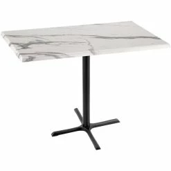 Holland Bar Stool OD211-3042BWOD3048WM 30" X 48" White Marble Laminate Outdoor / Indoor Bar Height Table With Cross Base