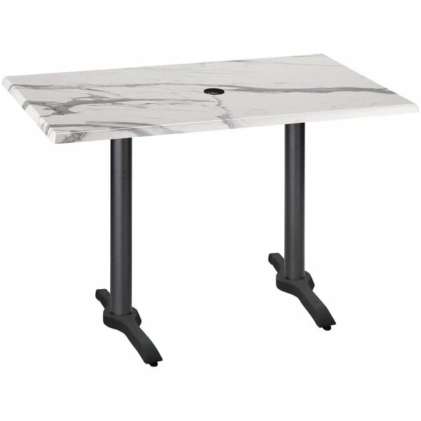 Holland Bar Stool OD211EB-36BWOD3048WMU 30" X 48" White Marble Laminate Outdoor / Indoor Counter Height Table With End Column Base And Umbrella Hole 1 Holland Bar Stool OD211EB-36BWOD3048WMU 30" X 48" White Marble Laminate Outdoor / Indoor Counter Height Table With End Column Base And Umbrella Hole