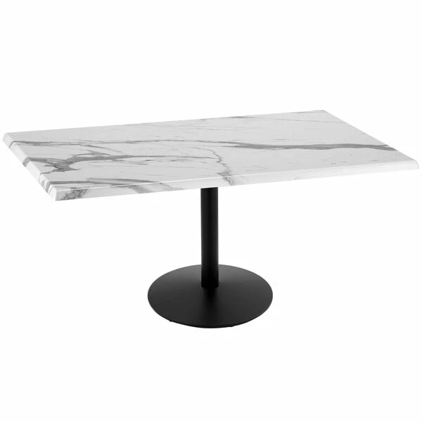 Holland Bar Stool OD214-2230BWOD3048WM 30" X 48" White Marble Laminate Outdoor / Indoor Standard Height Table With Round Base 1 Holland Bar Stool OD214-2230BWOD3048WM 30" X 48" White Marble Laminate Outdoor / Indoor Standard Height Table With Round Base