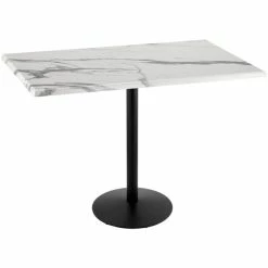 Holland Bar Stool OD214-2242BWOD3048WM 30" X 48" White Marble Laminate Outdoor / Indoor Bar Height Table With Round Base