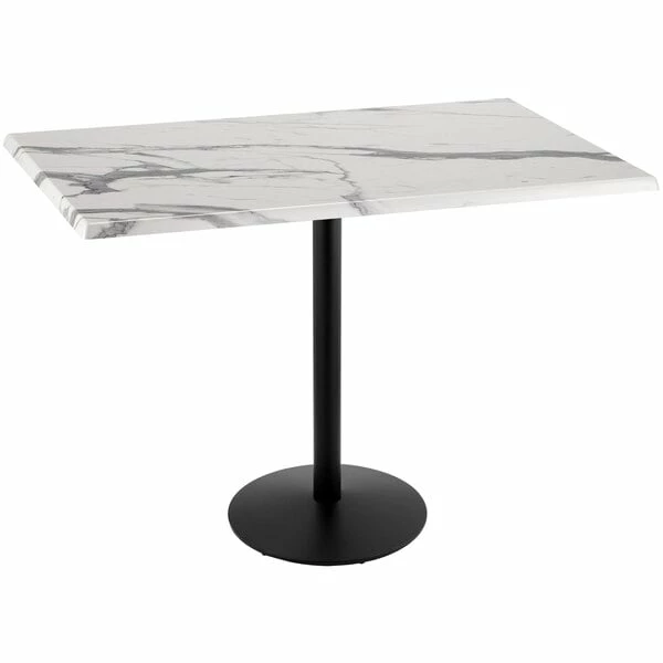 Holland Bar Stool OD214-2242BWOD3048WM 30" X 48" White Marble Laminate Outdoor / Indoor Bar Height Table With Round Base 1 Holland Bar Stool OD214-2242BWOD3048WM 30" X 48" White Marble Laminate Outdoor / Indoor Bar Height Table With Round Base