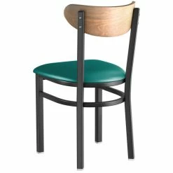 LT&S Boomerang Series Lancaster Table & Seating Boomerang Black Finish Chair With 2 1/2" Green Vinyl Padded Seat And Vintage Wood Back -Lancaster Table & Seating Shop 2189909