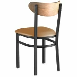 LT&S Boomerang Series Lancaster Table & Seating Boomerang Black Finish Chair With 2 1/2" Light Brown Vinyl Padded Seat And Vintage Wood Back -Lancaster Table & Seating Shop 2189911
