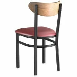 LT&S Boomerang Series Lancaster Table & Seating Boomerang Black Finish Chair With 2 1/2" Burgundy Vinyl Padded Seat And Vintage Wood Back -Lancaster Table & Seating Shop 2190270
