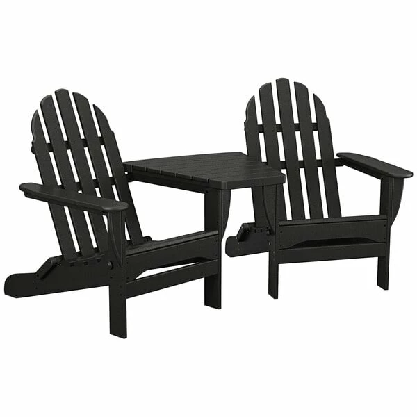 POLYWOOD Classic Series Black Folding Adirondack Chairs With Connecting Table 1 POLYWOOD Classic Series Black Folding Adirondack Chairs With Connecting Table