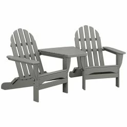 POLYWOOD Classic Series Slate Grey Folding Adirondack Chairs With Connecting Table
