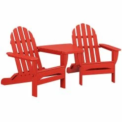 POLYWOOD Classic Series Sunset Red Folding Adirondack Chairs With Connecting Table