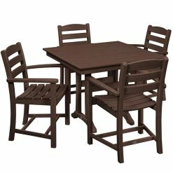POLYWOOD La Casa Cafe 37" X 37" Mahogany Farmhouse Trestle 5-Piece Arm Chair Dining Set