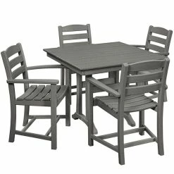 POLYWOOD La Casa Cafe 37" X 37" Slate Grey Farmhouse Trestle 5-Piece Arm Chair Dining Set