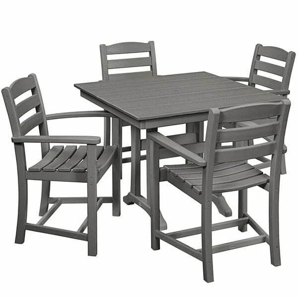 POLYWOOD La Casa Cafe 37" X 37" Slate Grey Farmhouse Trestle 5-Piece Arm Chair Dining Set 1 POLYWOOD La Casa Cafe 37" X 37" Slate Grey Farmhouse Trestle 5-Piece Arm Chair Dining Set