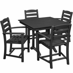 POLYWOOD La Casa Cafe 37" X 37" Black Farmhouse Trestle 5-Piece Arm Chair Dining Set